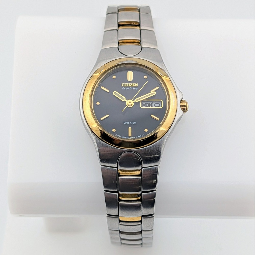 Citizen Eco-Drive E000-K17578 Women's Two Tone Black Dial Day Date New Capacitor